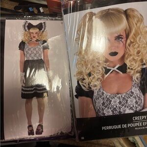 Creepy Doll Costume with Blonde Wig